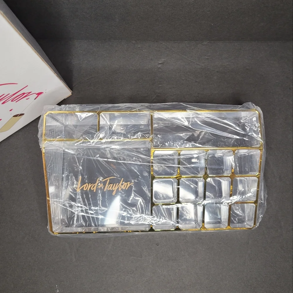 Lord & Taylor Vanity Make Up Caddy NIB Clear & Gold Ltd Editio